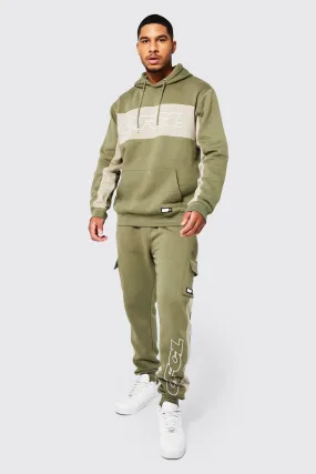 Tall Man Colour Block Cargo Hooded Tracksuit