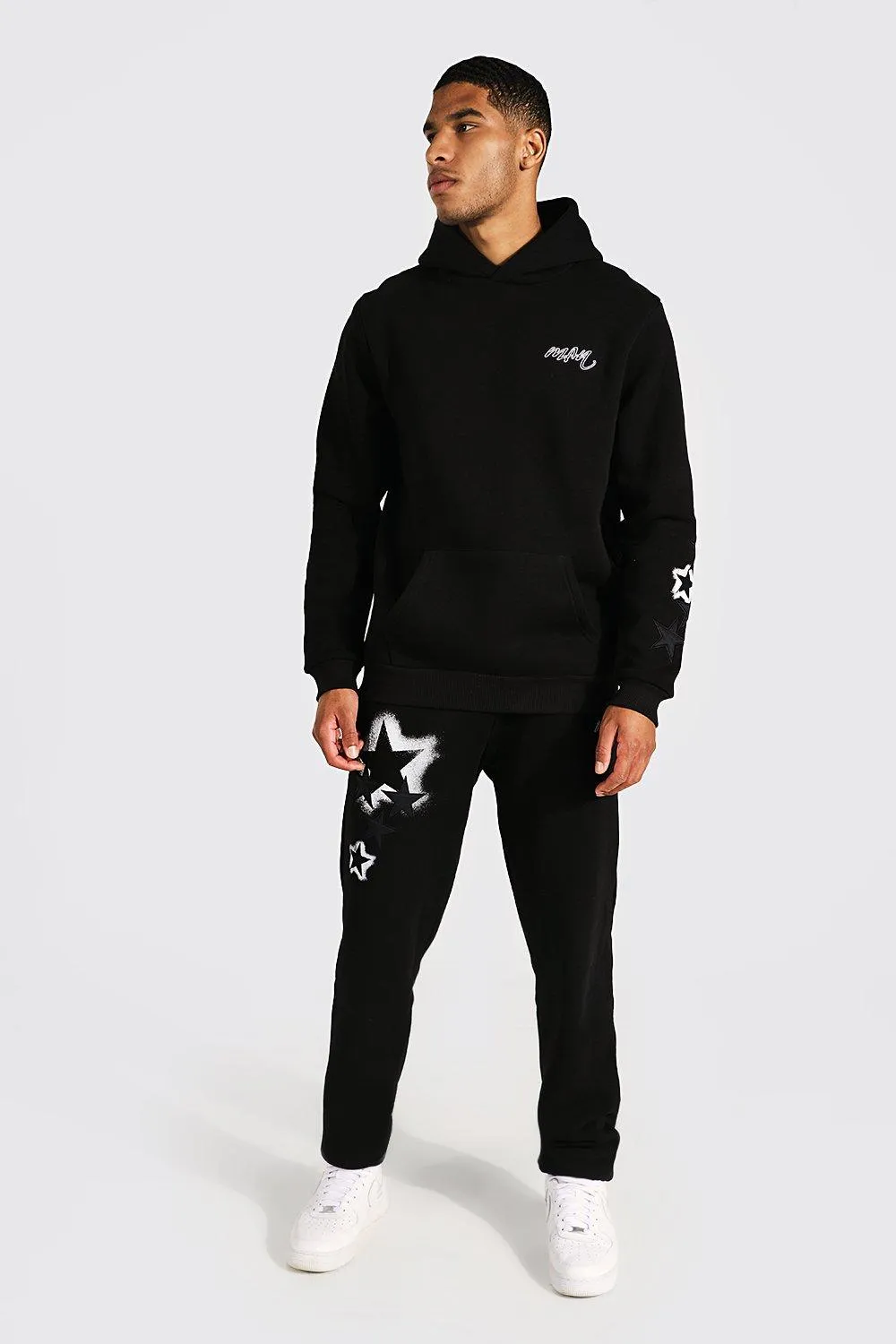 Tall Man Star Print Hooded Tracksuit | boohooMAN UK