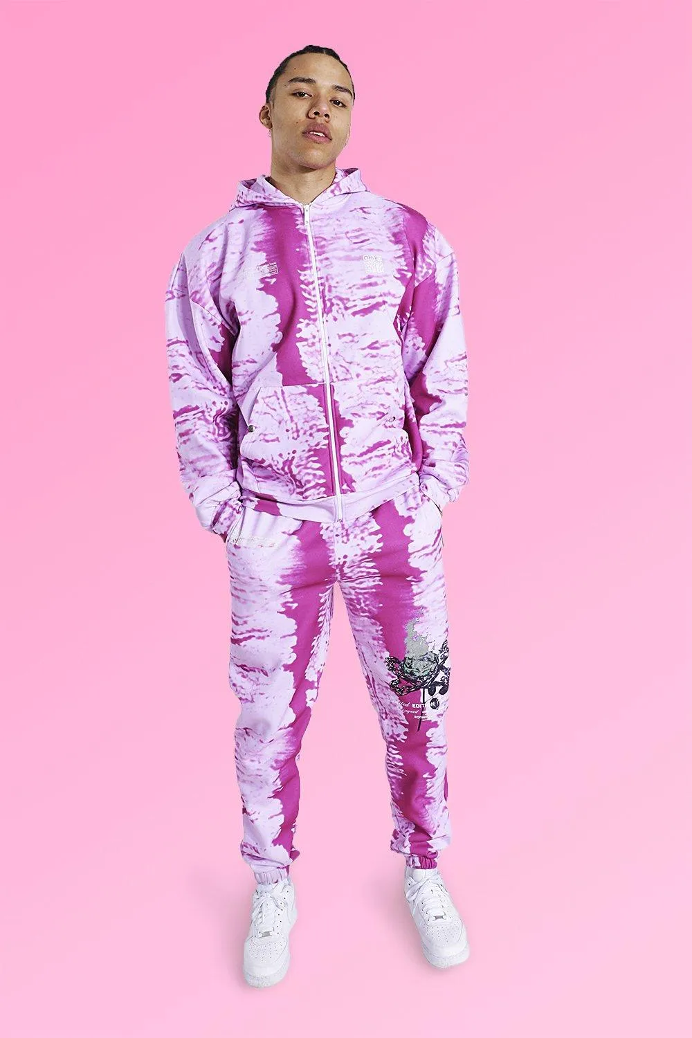 Tall Oversized Tie Dye Dual Zip Tracksuit | boohooMAN UK