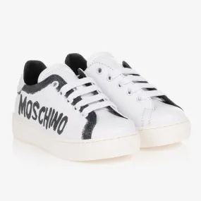 Teen White & Black Logo Lace-Up Trainers