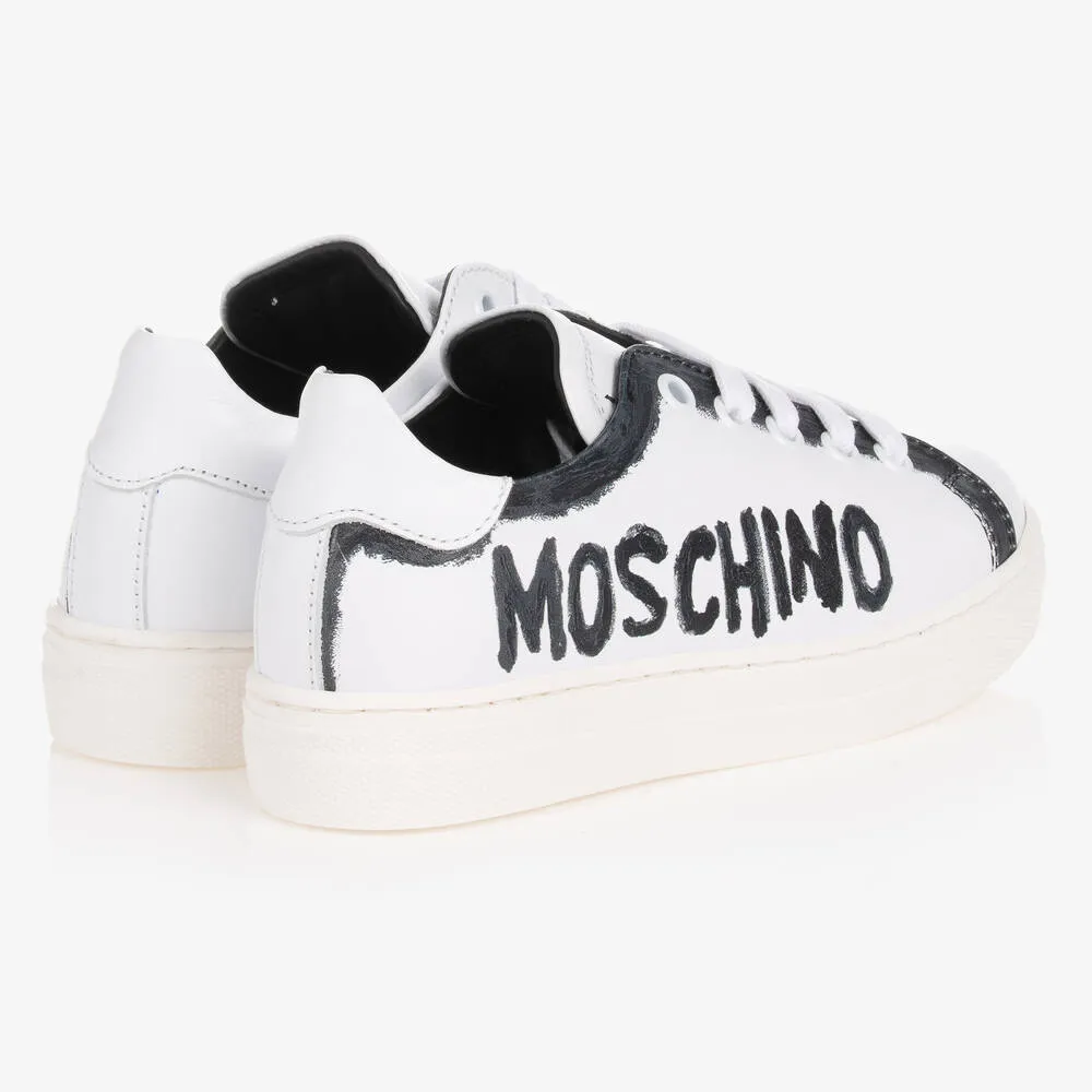 Teen White & Black Logo Lace-Up Trainers