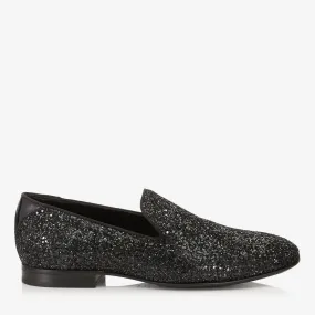 Thame Black Coarse Glitter Fabric Slipper