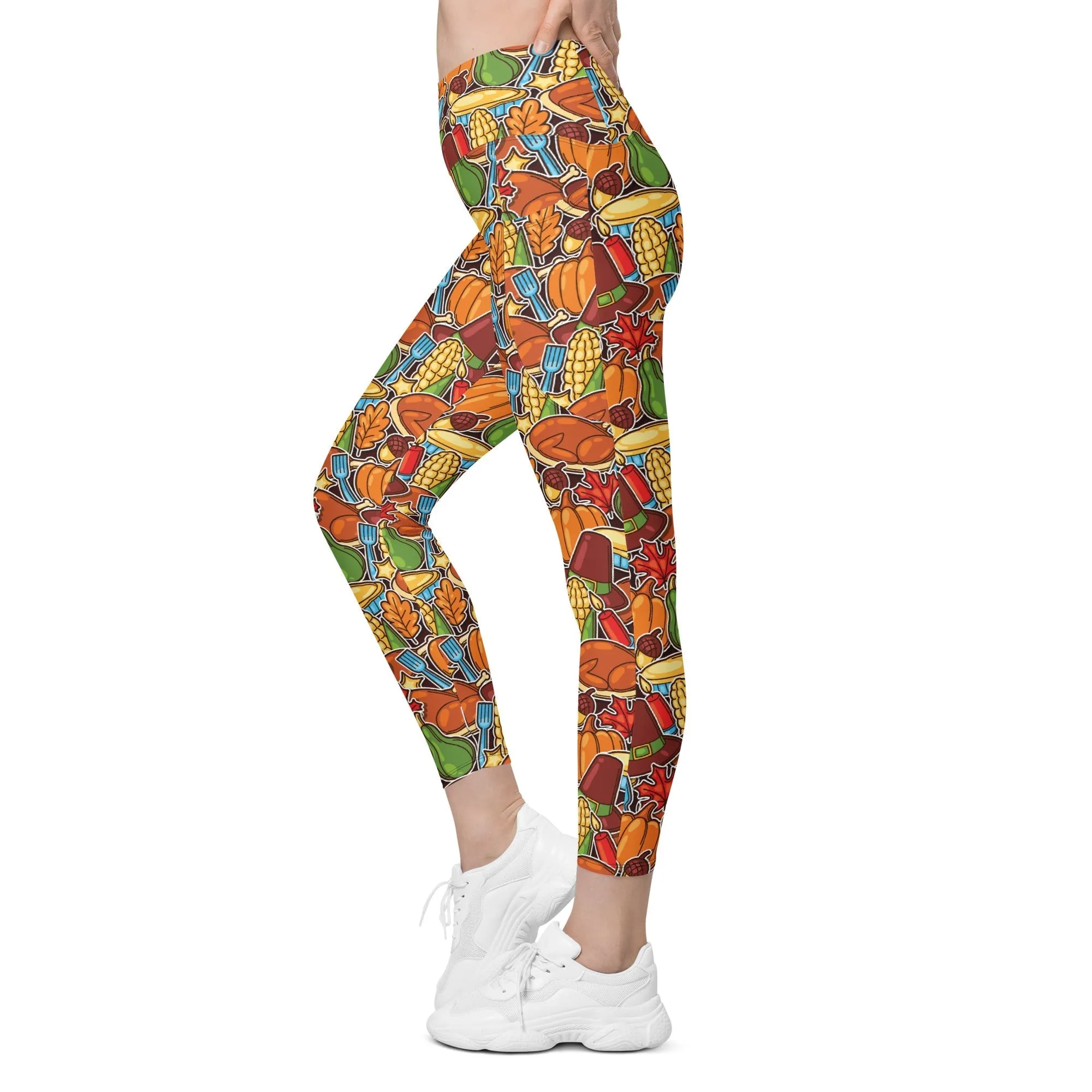 Thanksgiving Celebration Crossover Leggings With Pockets