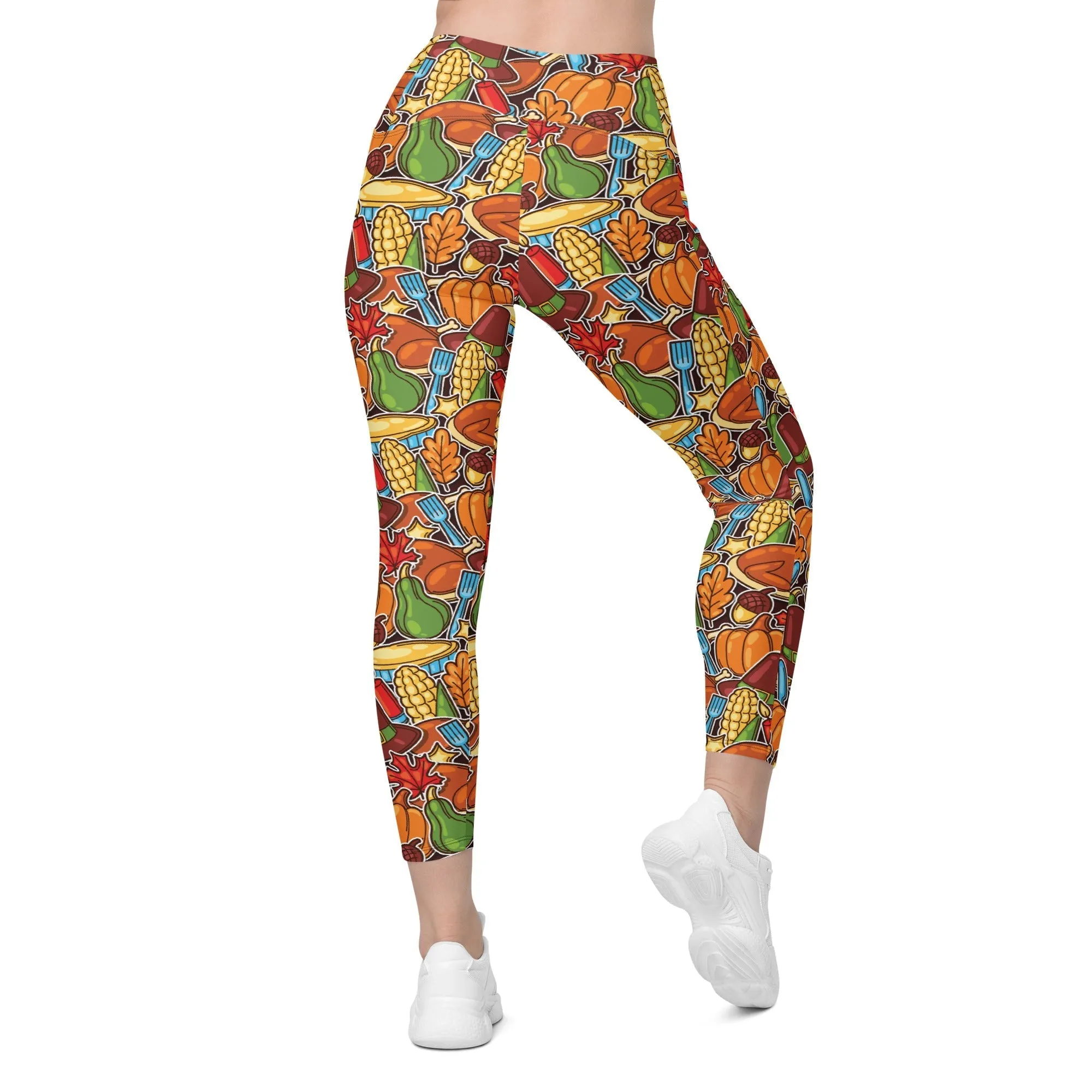 Thanksgiving Celebration Crossover Leggings With Pockets