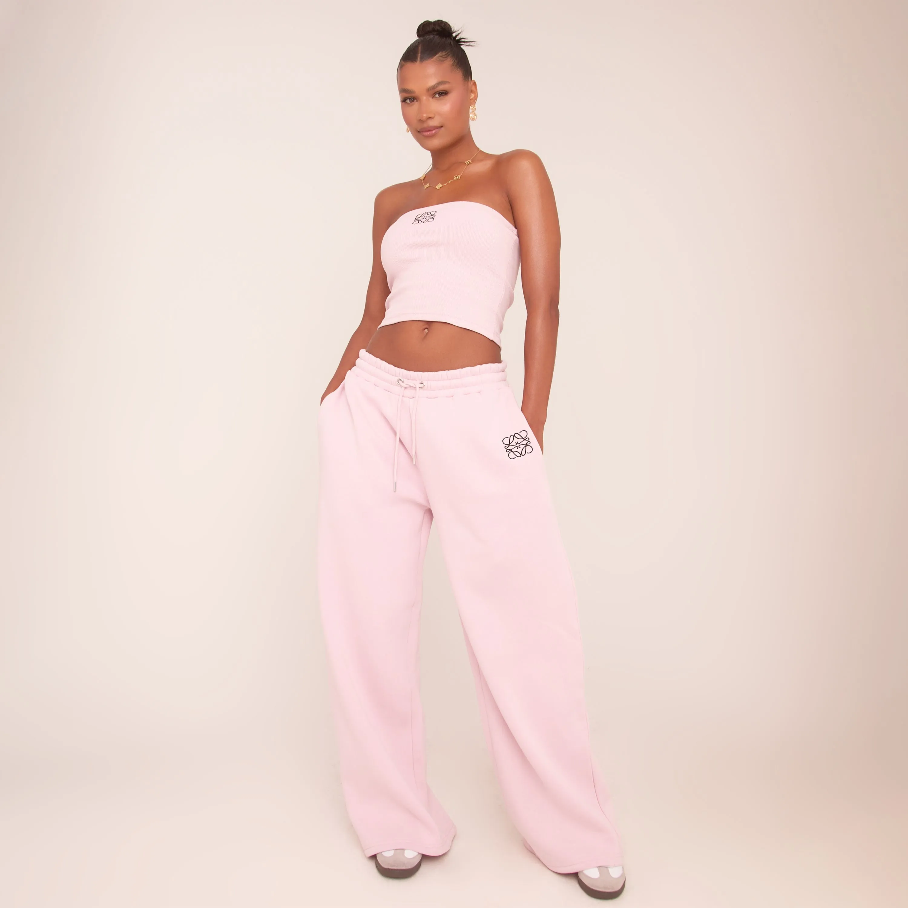 Tie Waist Swirl Graphic Detail Straight Leg Joggers In Pink