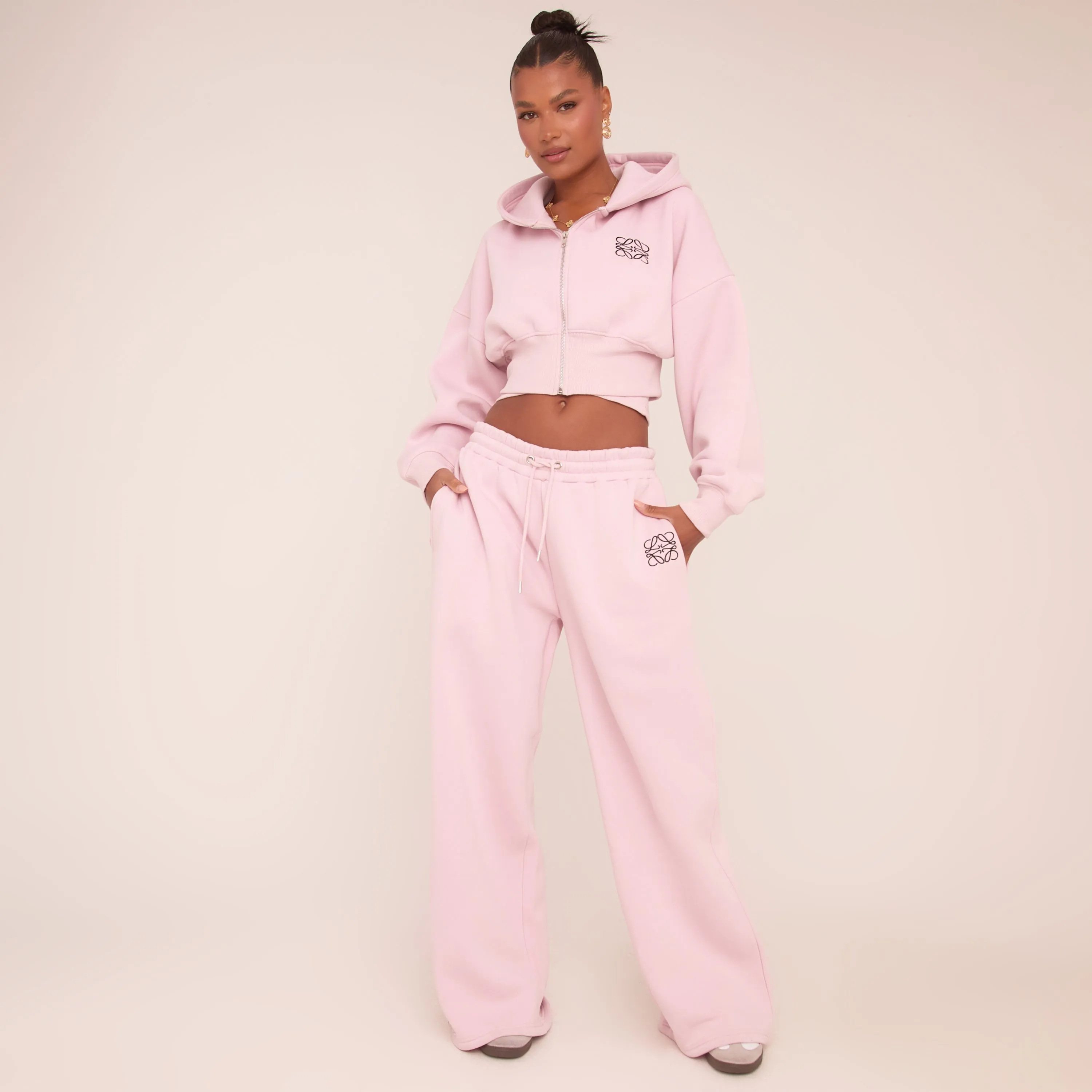 Tie Waist Swirl Graphic Detail Straight Leg Joggers In Pink