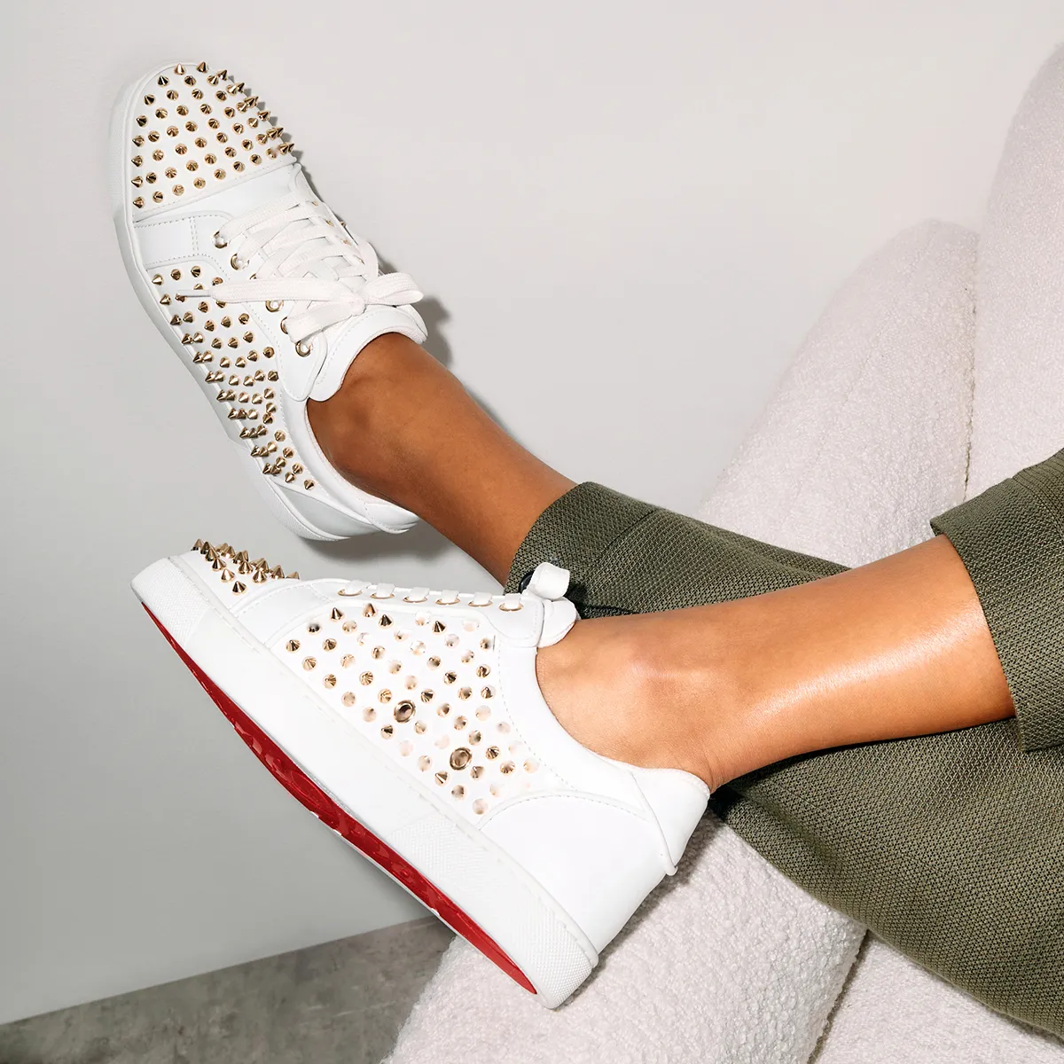 Vieira Night Spikes Sneakers - Smooth calf leather, nappa leather and spikes - White - Women