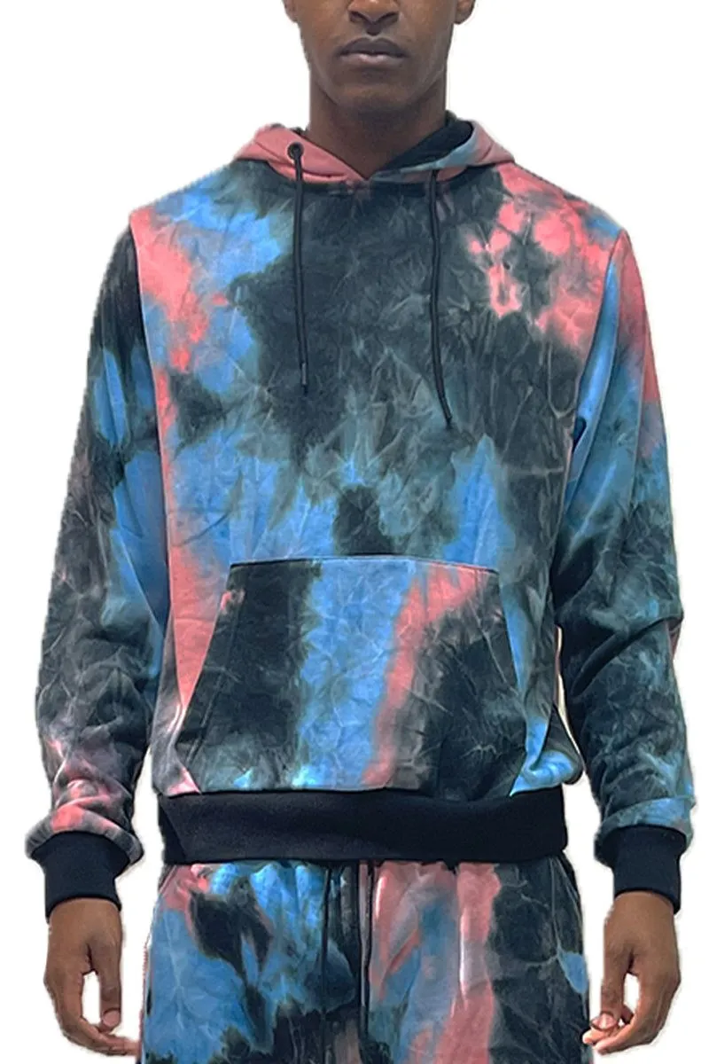 Weiv  Blue and Pink Contrast Tye Dye Hoodie