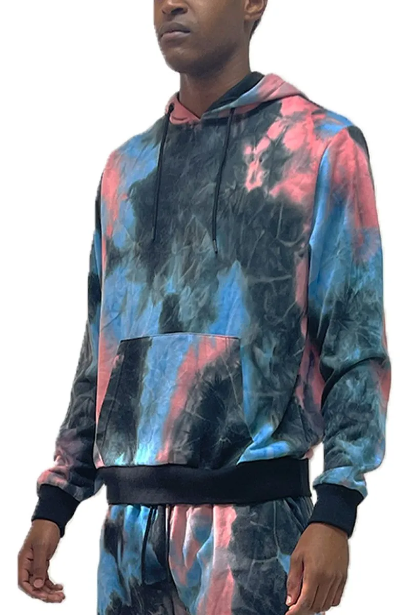 Weiv  Blue and Pink Contrast Tye Dye Hoodie