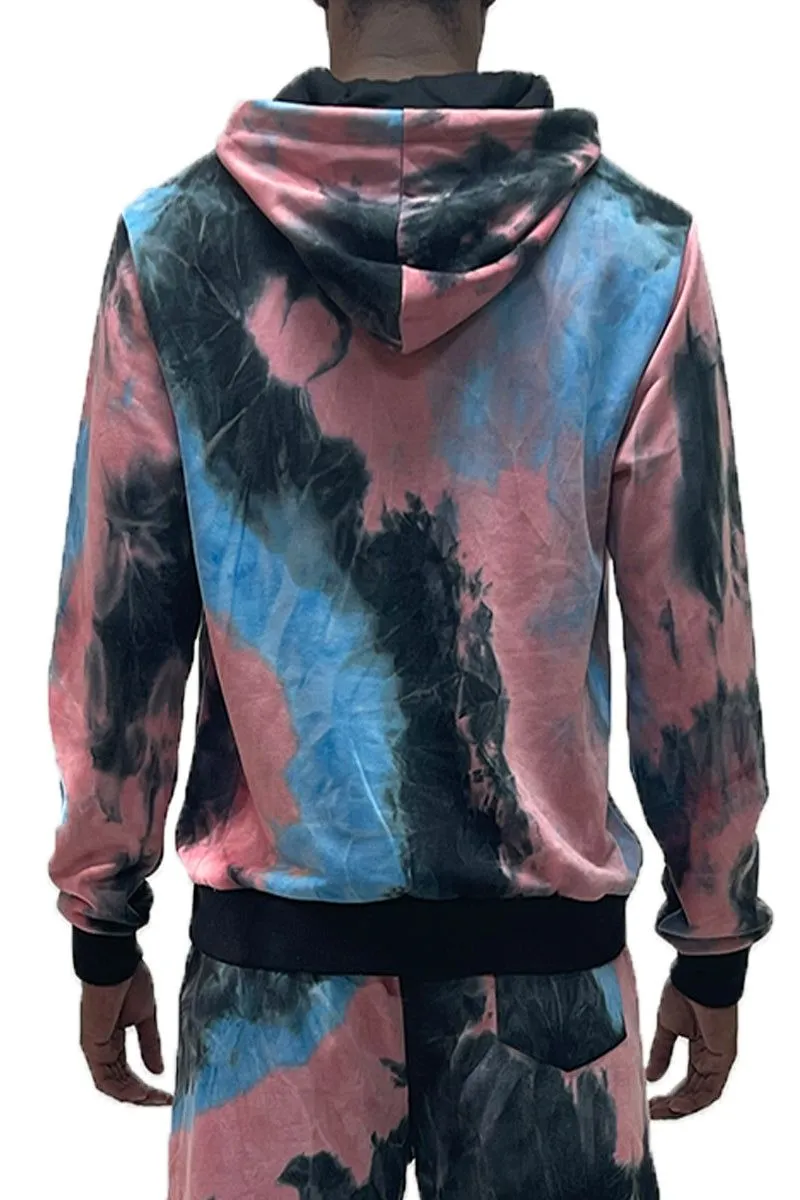 Weiv  Blue and Pink Contrast Tye Dye Hoodie