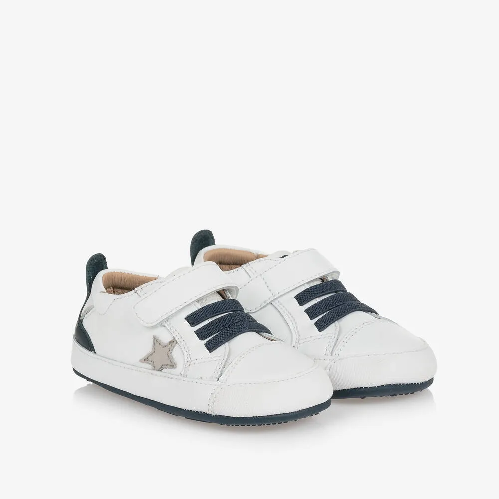 White & Blue Leather First-Walker Trainers