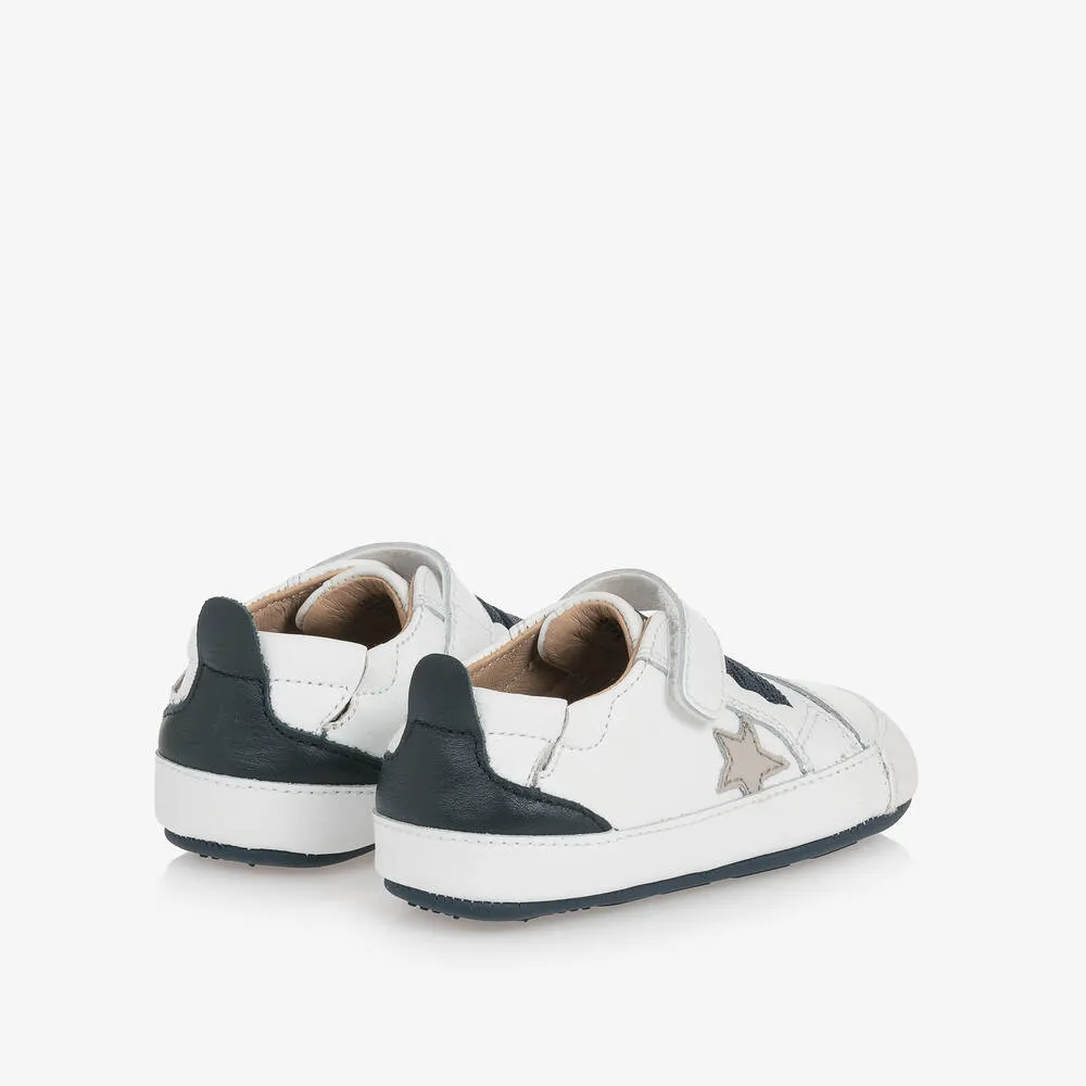 White & Blue Leather First-Walker Trainers