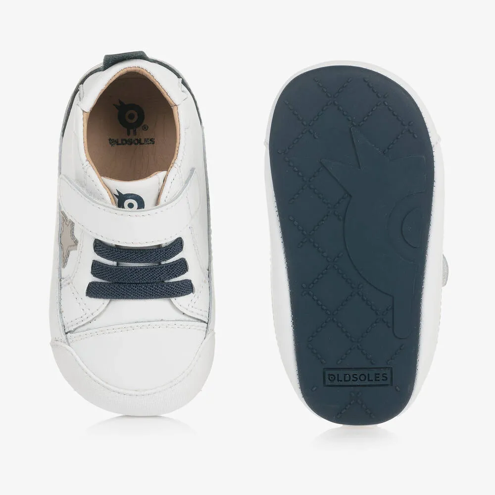 White & Blue Leather First-Walker Trainers