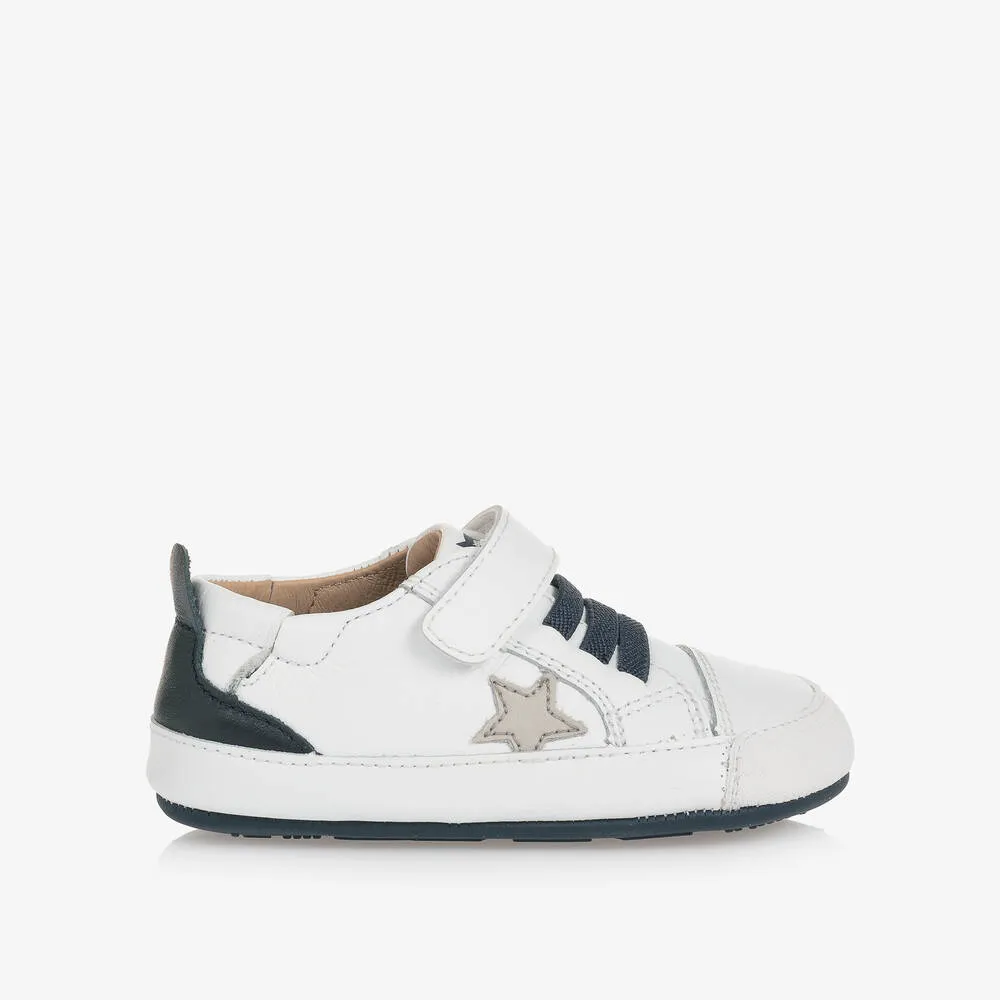 White & Blue Leather First-Walker Trainers