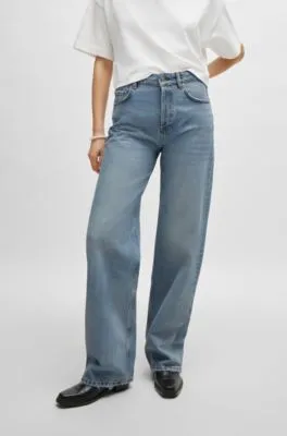 Wide-leg jeans in mid-blue rigid denim