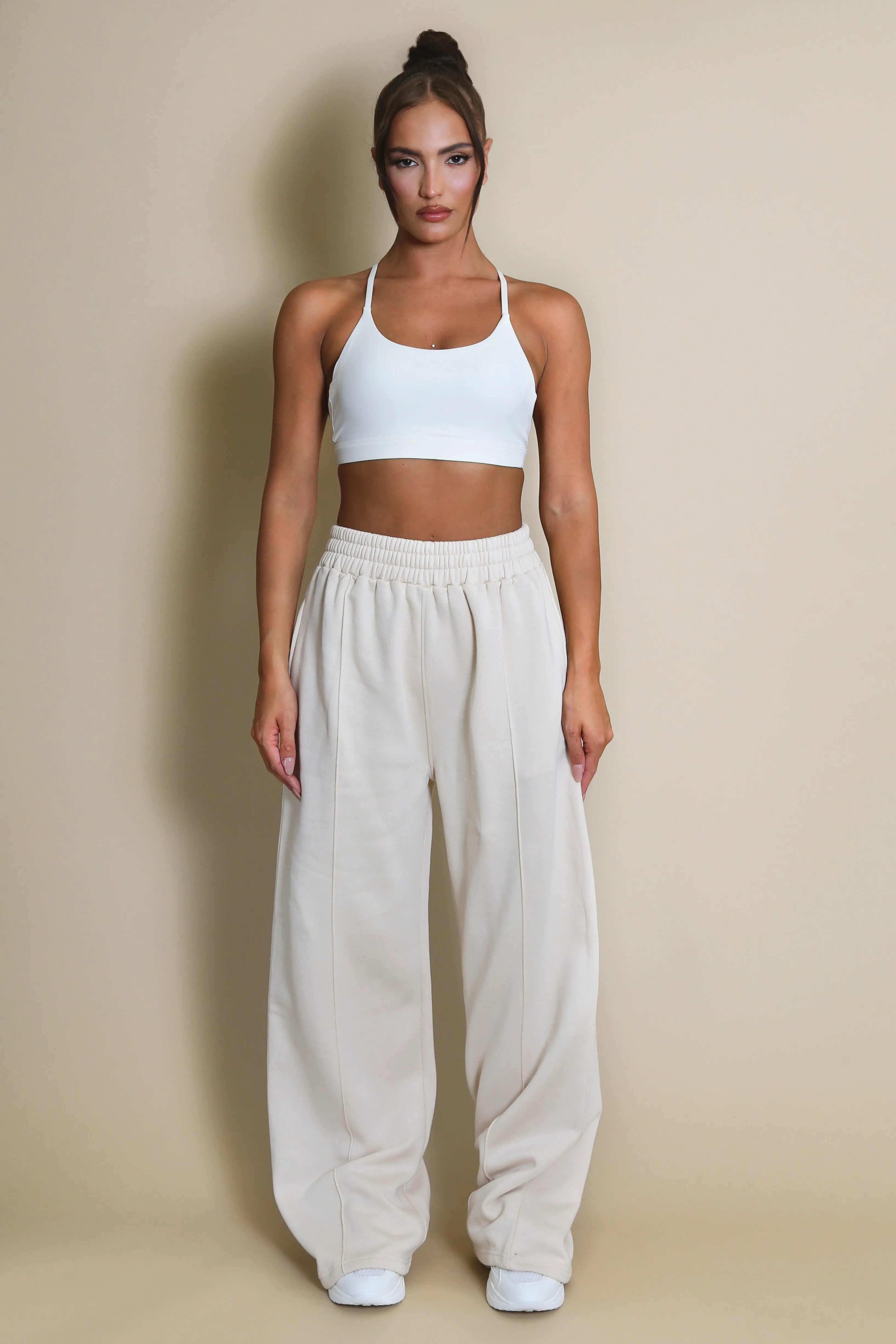 Wide Leg Joggers In Beige