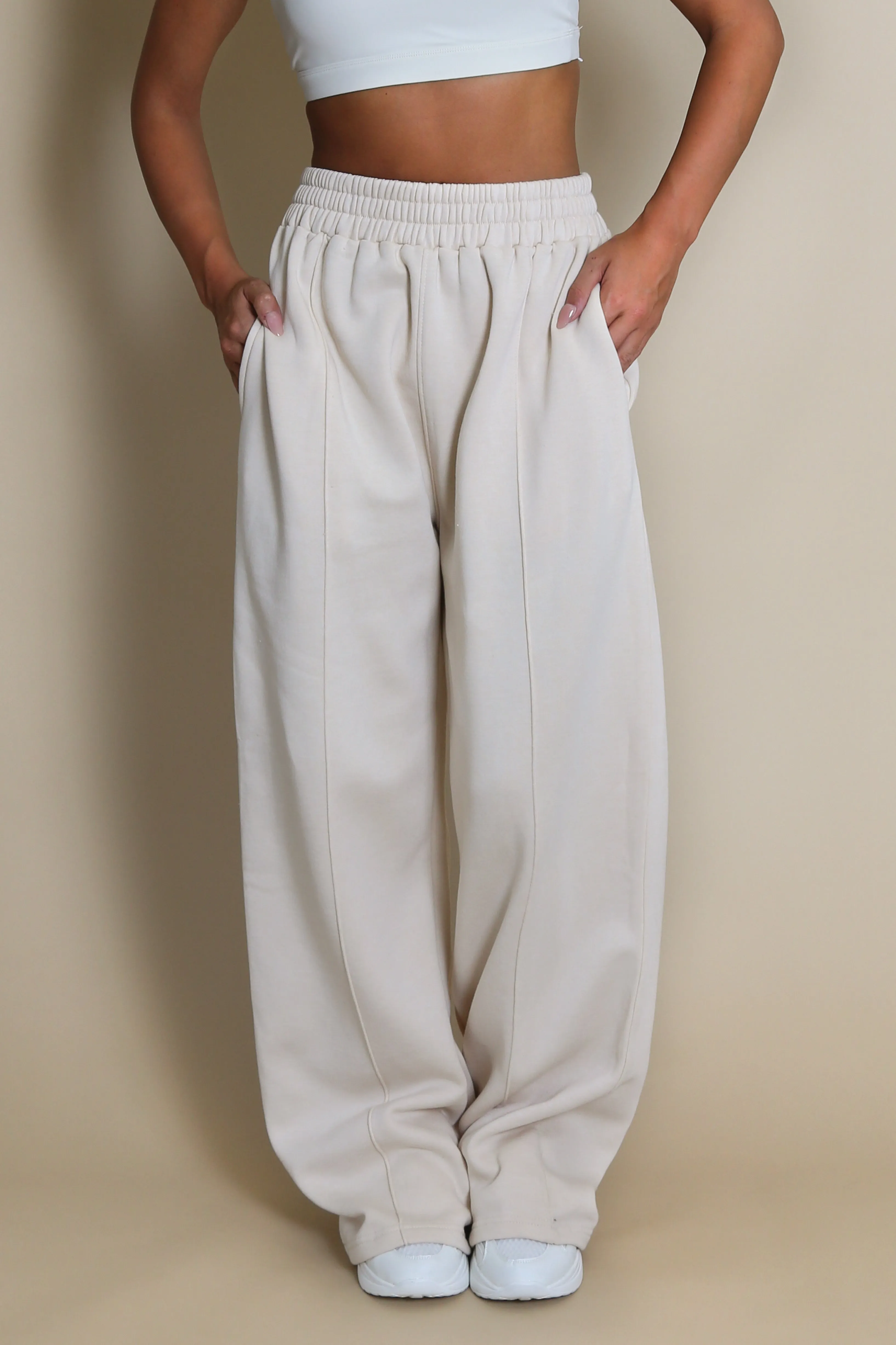 Wide Leg Joggers In Beige