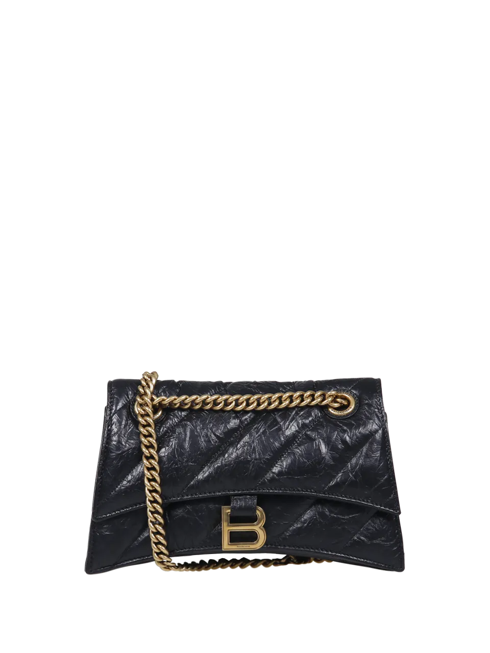 WOMAN BALENCIAGA BLACK CALF LEATHER CRUSH BAG WITH SMALL QUILTED CHAIN