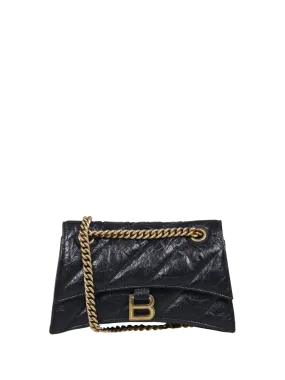 WOMAN BALENCIAGA BLACK CALF LEATHER CRUSH BAG WITH SMALL QUILTED CHAIN