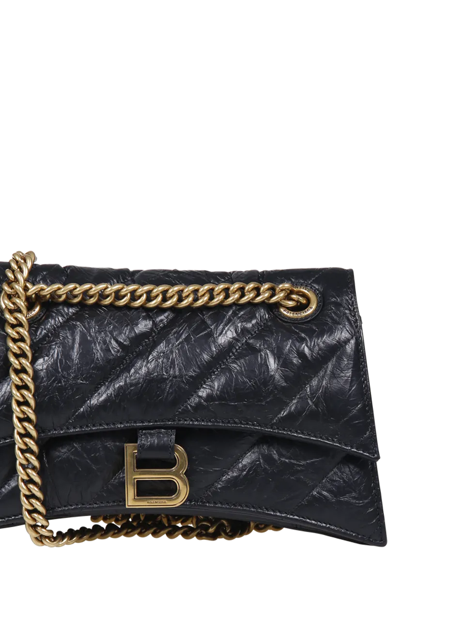 WOMAN BALENCIAGA BLACK CALF LEATHER CRUSH BAG WITH SMALL QUILTED CHAIN