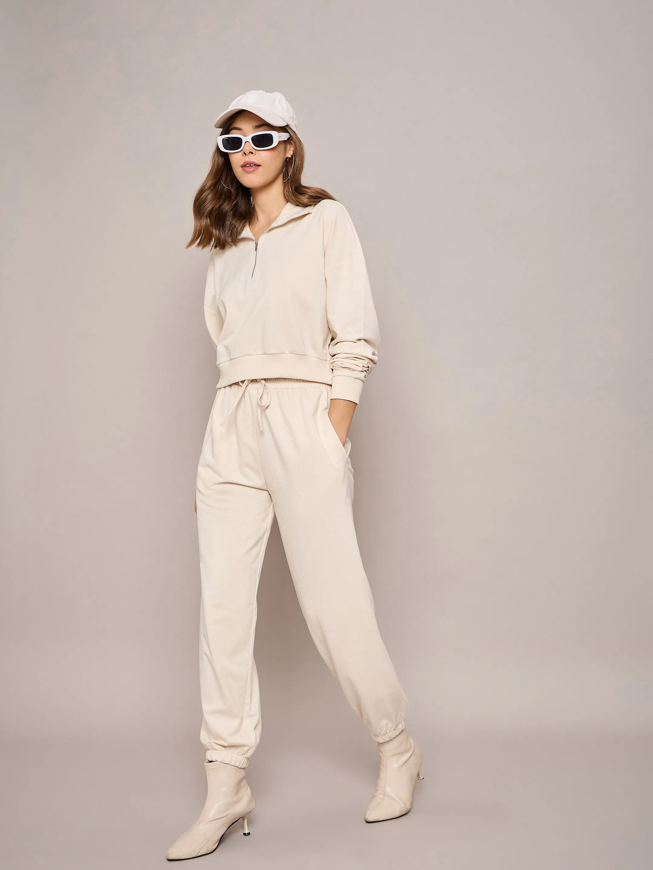 Women Off White Terry Baggy Joggers