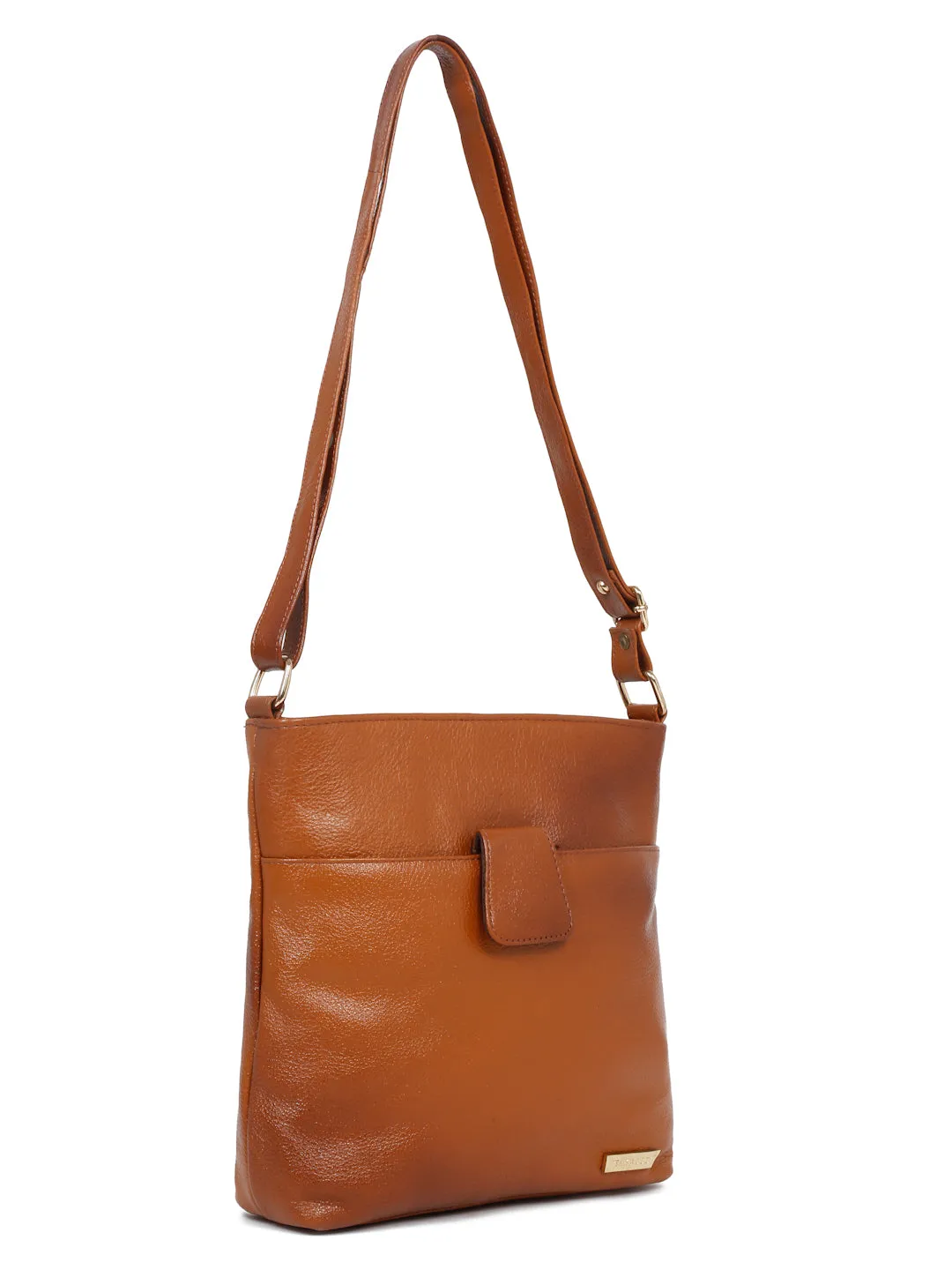 Women Tan Leather Texture Sling Bag