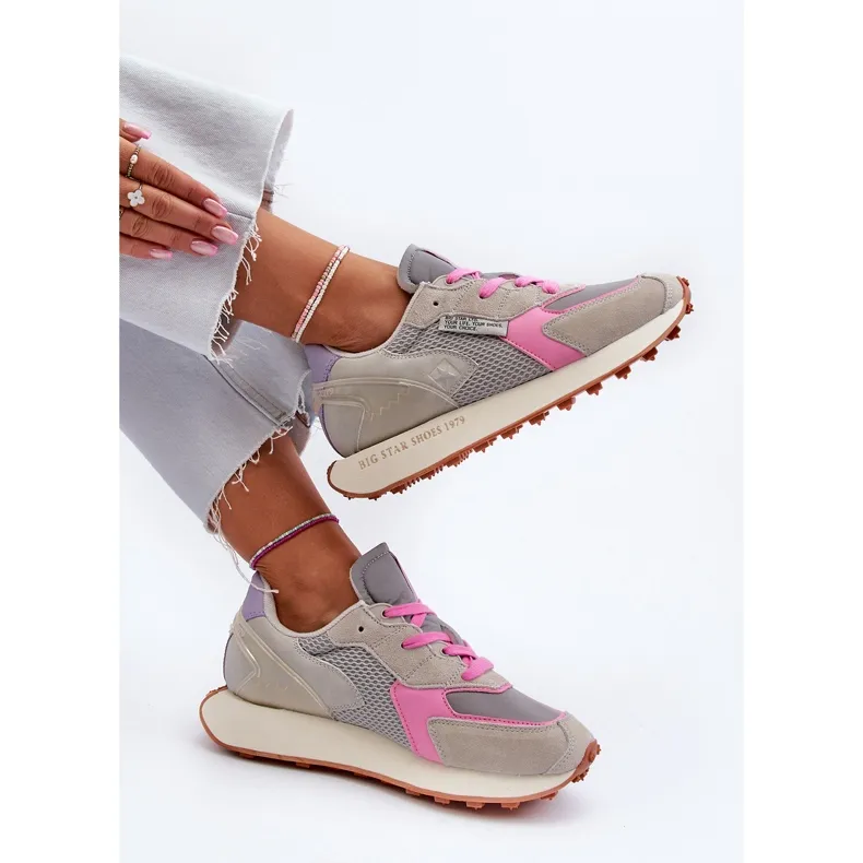 Women's Sneakers on the Memory Foam System Big Star Platform NN274680 Gray-Pink grey