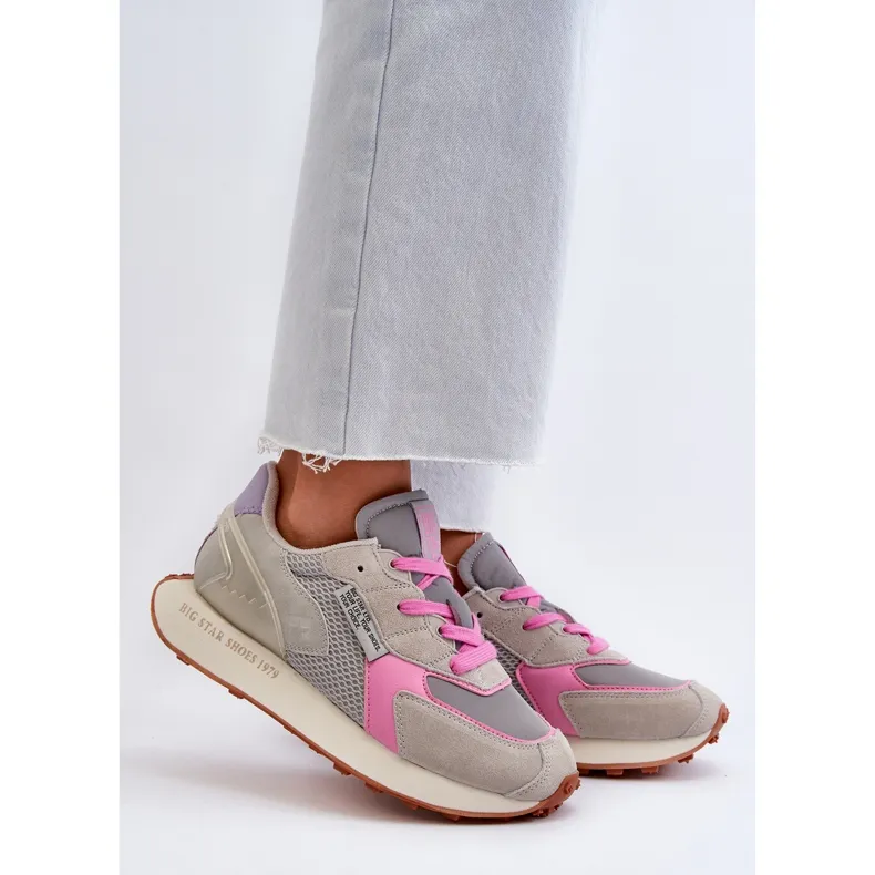 Women's Sneakers on the Memory Foam System Big Star Platform NN274680 Gray-Pink grey