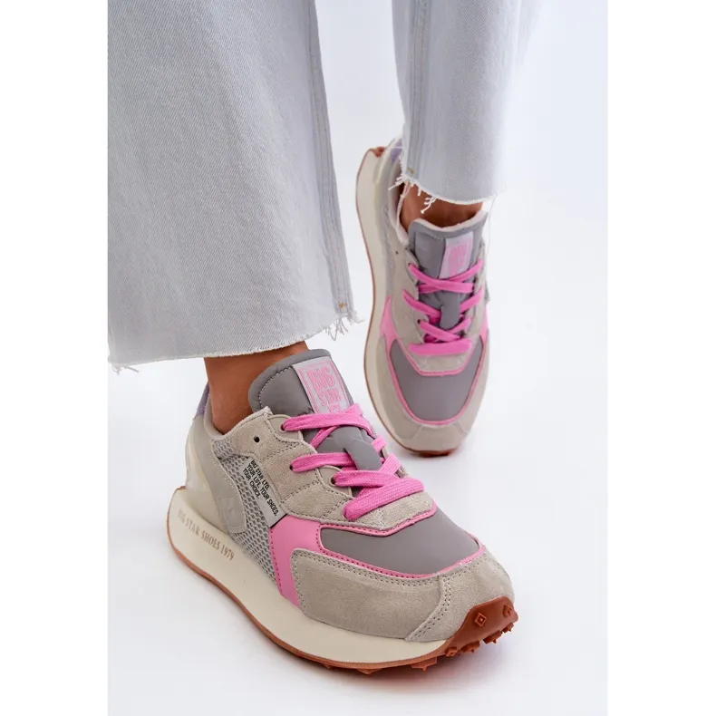 Women's Sneakers on the Memory Foam System Big Star Platform NN274680 Gray-Pink grey