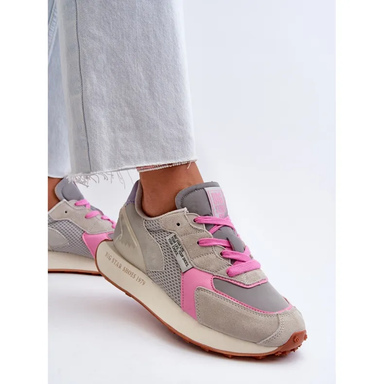 Women's Sneakers on the Memory Foam System Big Star Platform NN274680 Gray-Pink grey