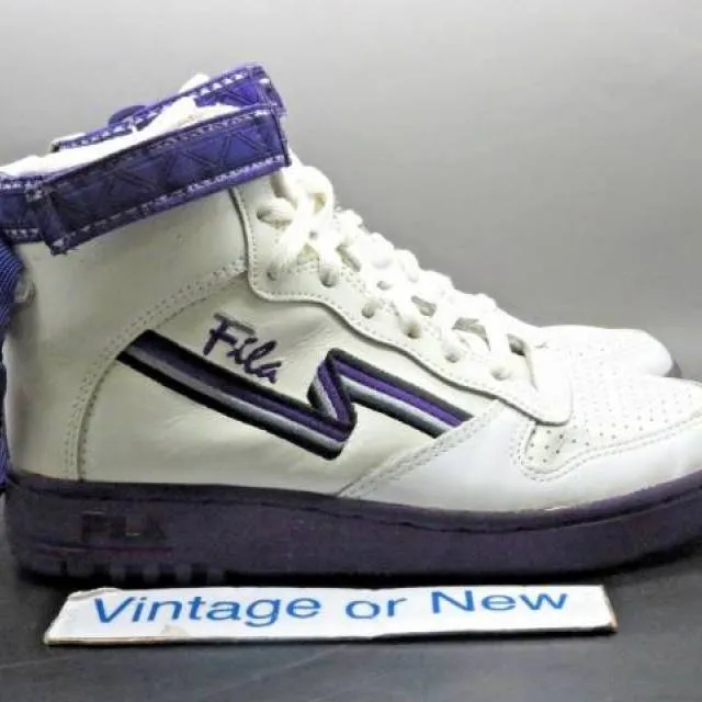 Women's vtg 1992 fila fx-100 white purple double strap hi top sneakers sz 8