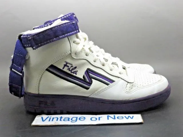 Women's vtg 1992 fila fx-100 white purple double strap hi top sneakers sz 8