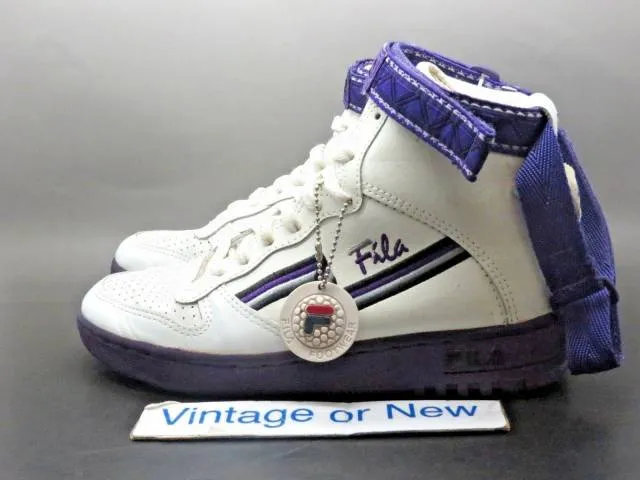 Women's vtg 1992 fila fx-100 white purple double strap hi top sneakers sz 8