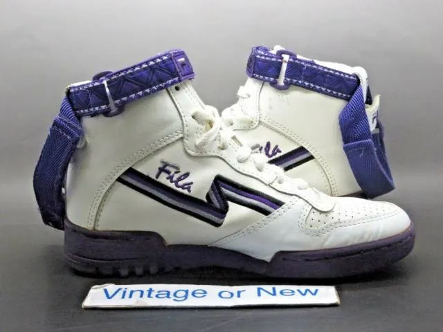 Women's vtg 1992 fila fx-100 white purple double strap hi top sneakers sz 8