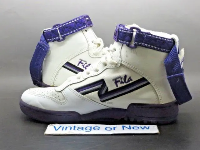 Women's vtg 1992 fila fx-100 white purple double strap hi top sneakers sz 8