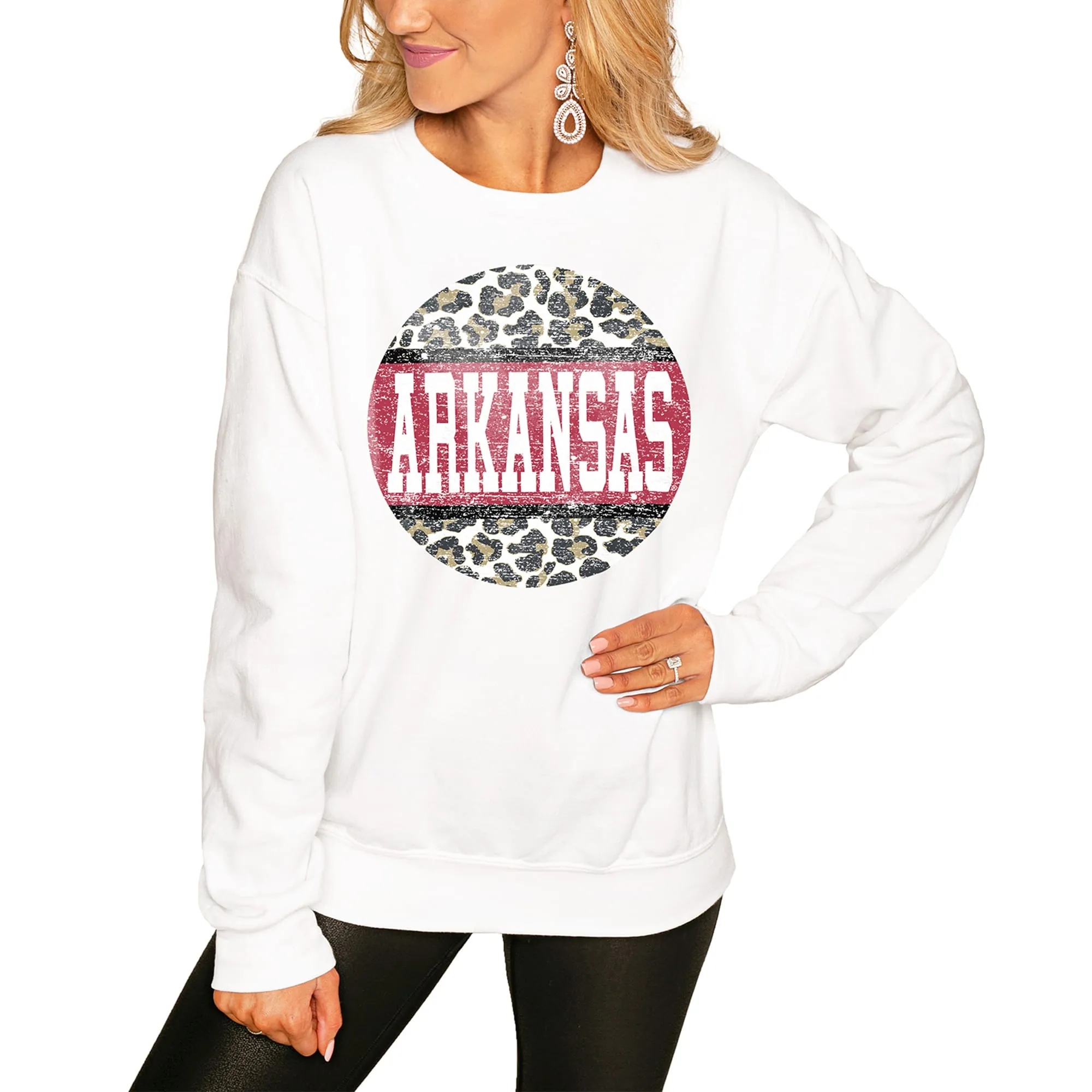 Women's White Arkansas Razorbacks Scoop & Score Pullover Sweatshirt