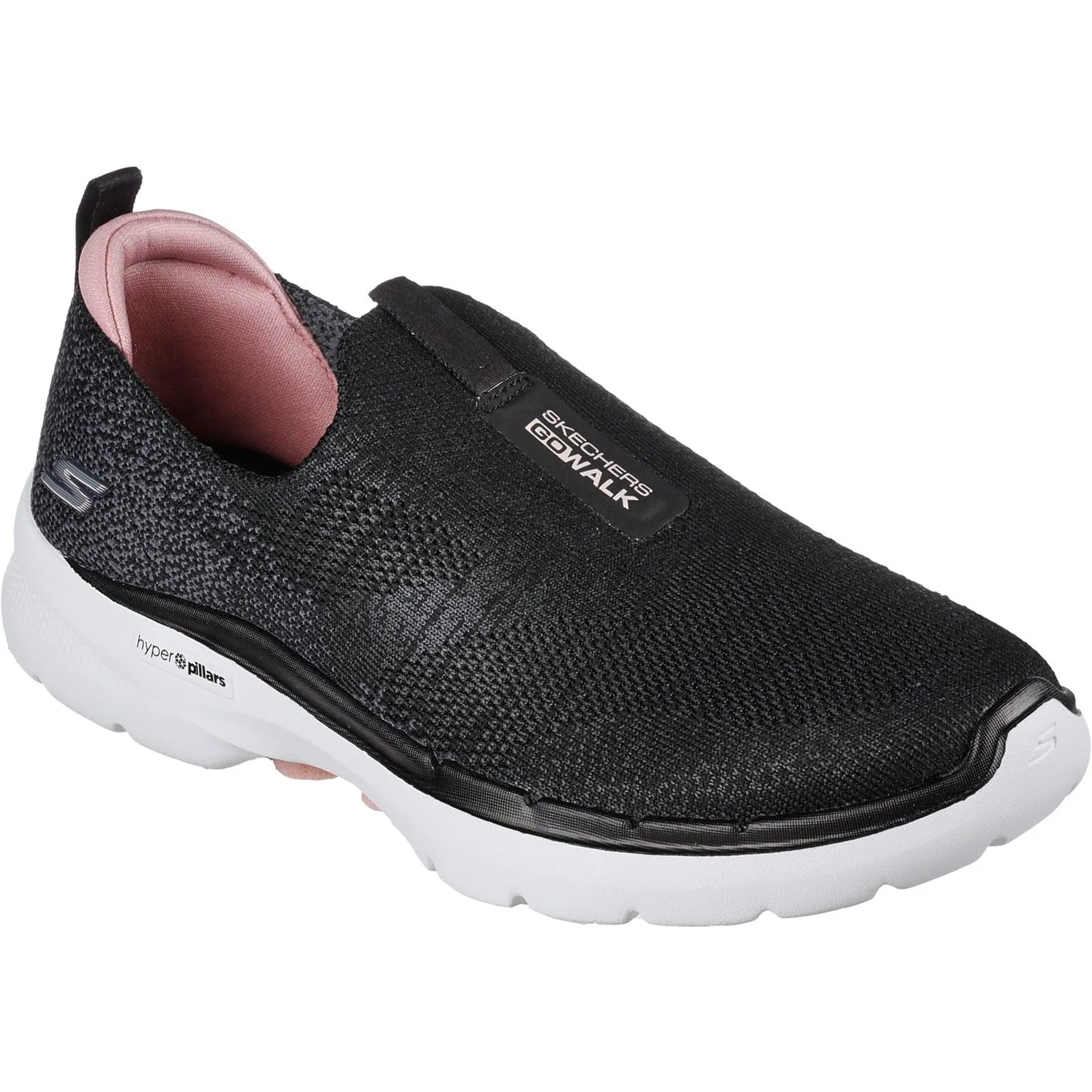 Women's Wide Fit Skechers 124502 Go Walk 6 Glimmering Sneakers - Black/Pink