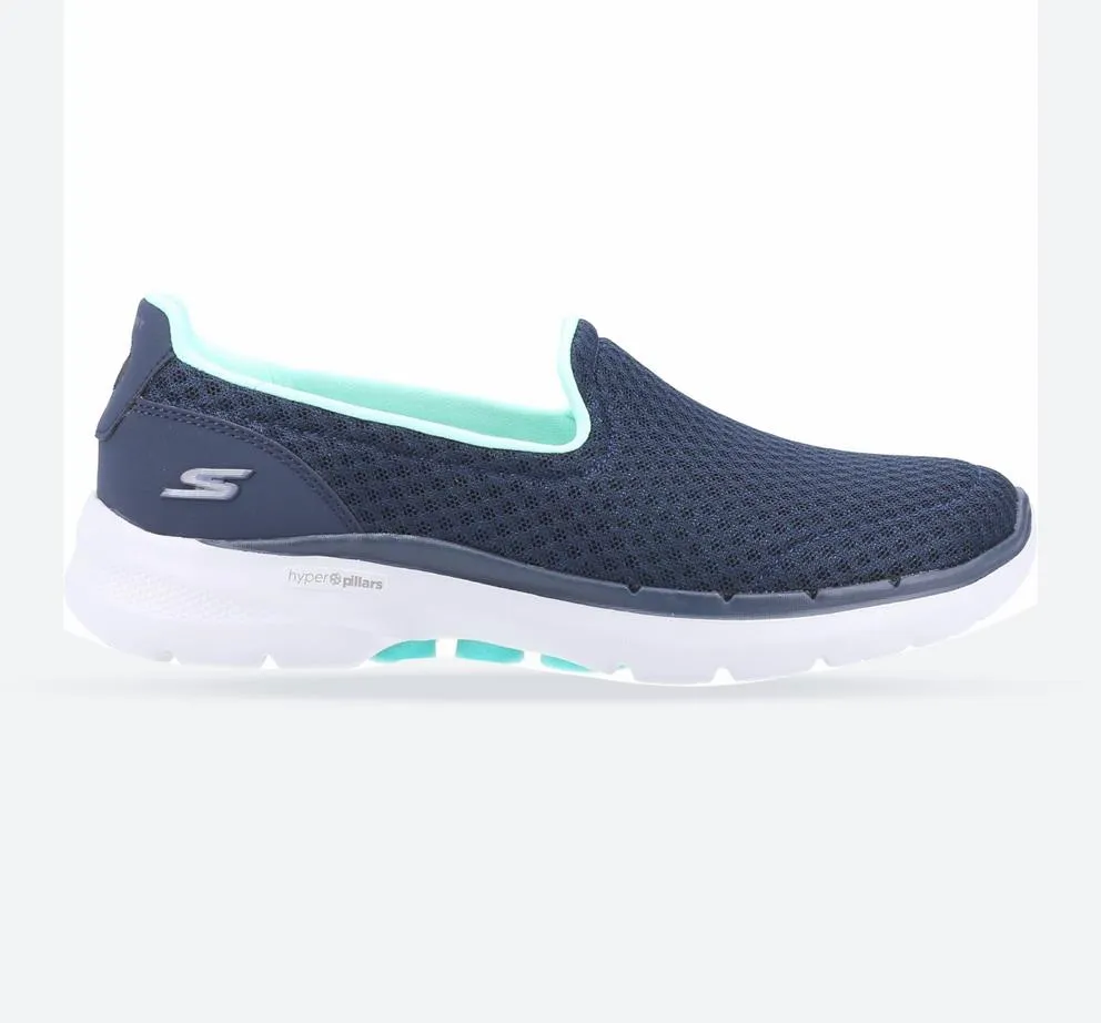 Women's Wide Fit Skechers 124508 Go Walk 6 Big Splash Sneakers - Navy/Turquoise