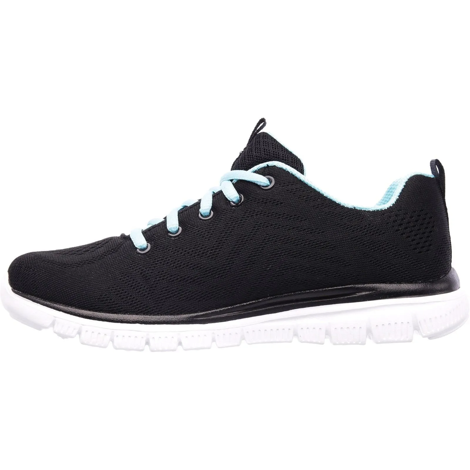 Women's Wide Fit Skechers 12615  Graceful Get Connected Sports Sneakers - Black/Turquoise