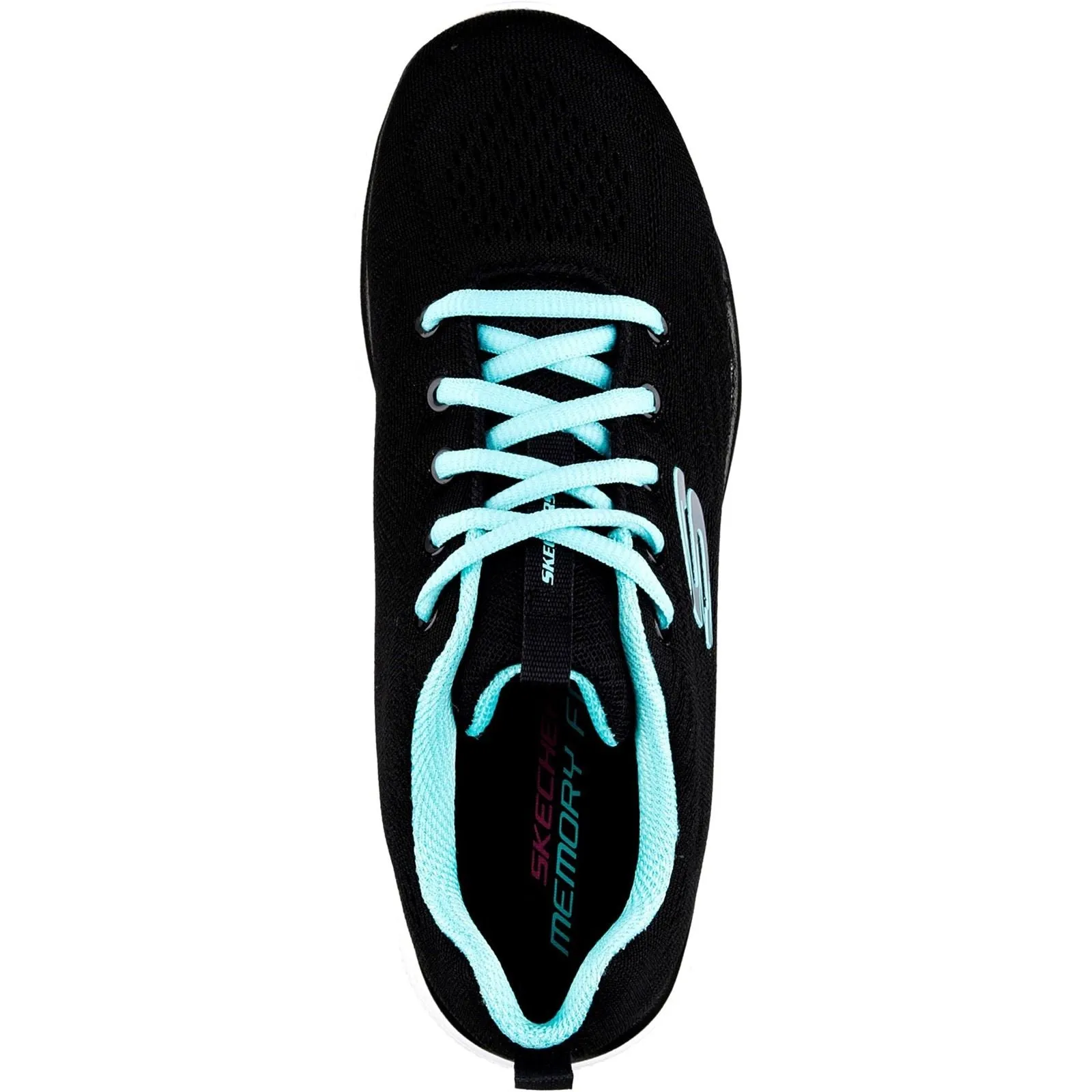 Women's Wide Fit Skechers 12615  Graceful Get Connected Sports Sneakers - Black/Turquoise