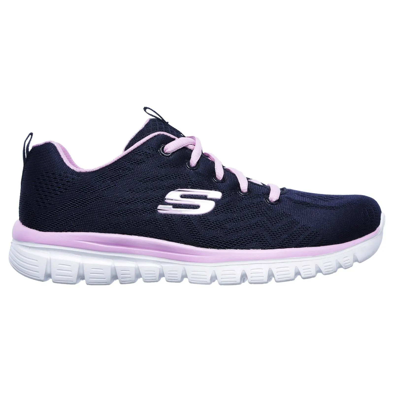 Women's Wide Fit Skechers 12615  Graceful Get Connected Sports Sneakers - Navy/Pink