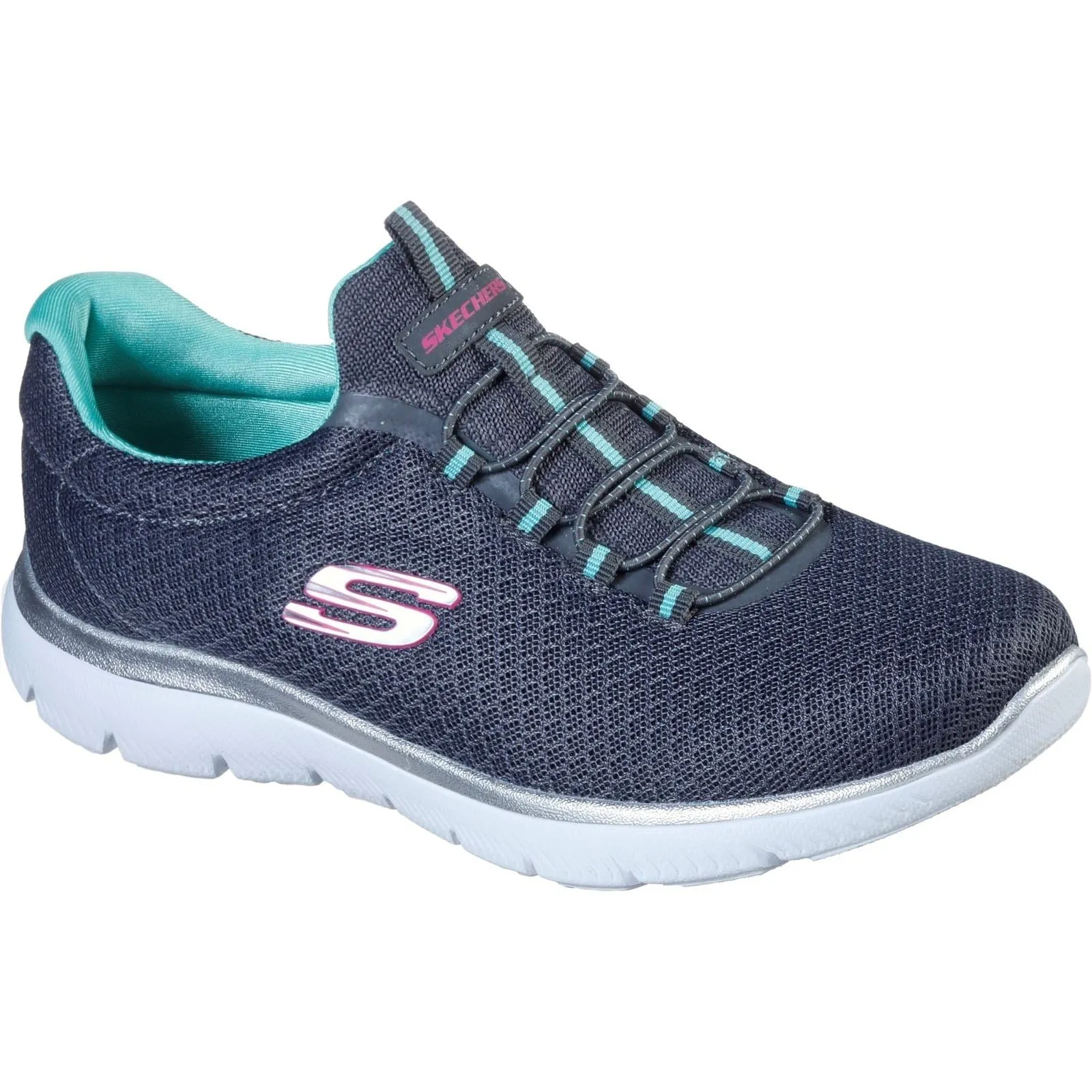 Women's Wide Fit Skechers 12980 Summits Slip On Sports Sneakers - Charcoal/Green