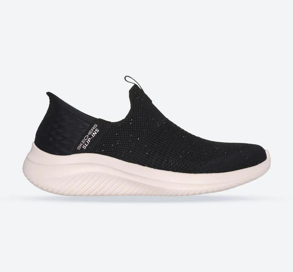 Women's Wide Fit Skechers 149594 Slip-ins Ultra Flex 3.0 Sneakers -  Black/Rose Gold