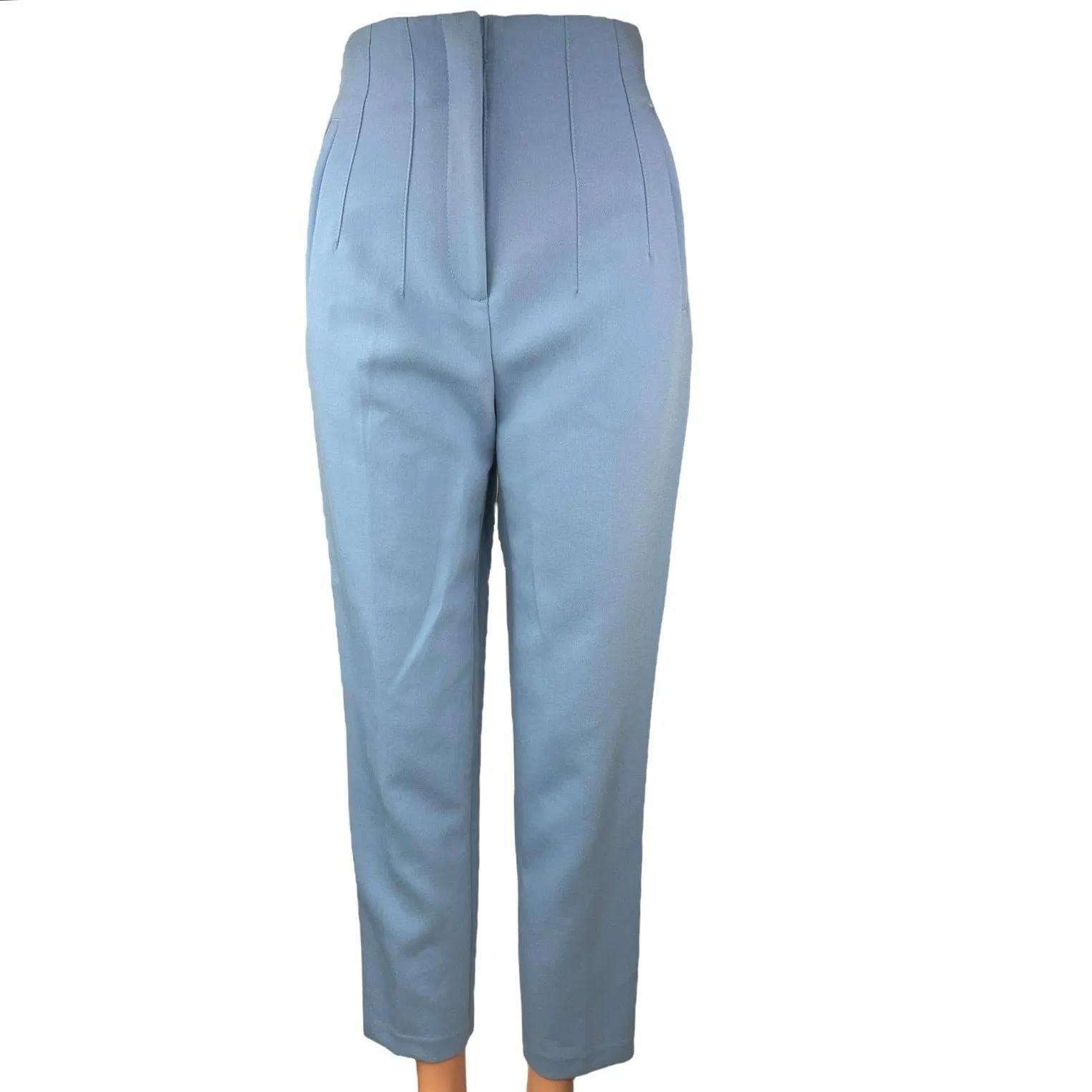 Zara Blue Seamed High Waist Straight Tapered Crop Ankle Trousers Dress Pants XS